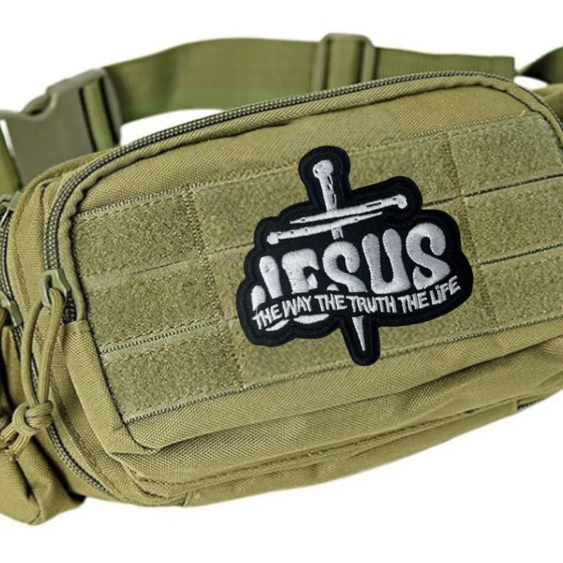 Patch brodé Jésus Voie, Vérité, Vie, Badge moral auto-agrippant pour gilet tactique, autocollant pour sac à dos, patchs pour brassard et vêtements