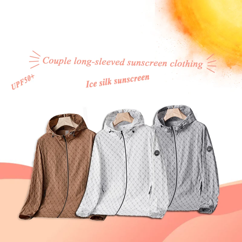 Couple Ice Silk Sunscreen Clothing For Men And Women Casual B Letter Printed Jacket Hooded Outdoor Breathable Skin Clothing