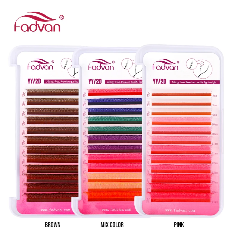 FADVAN Single/Double/Triple YY Schwarz/Braun/Rosa D Curl 8-14mm Wimpernverlängerung Natürliche wasserdichte künstliche Wimpern im brasilianischen Stil
