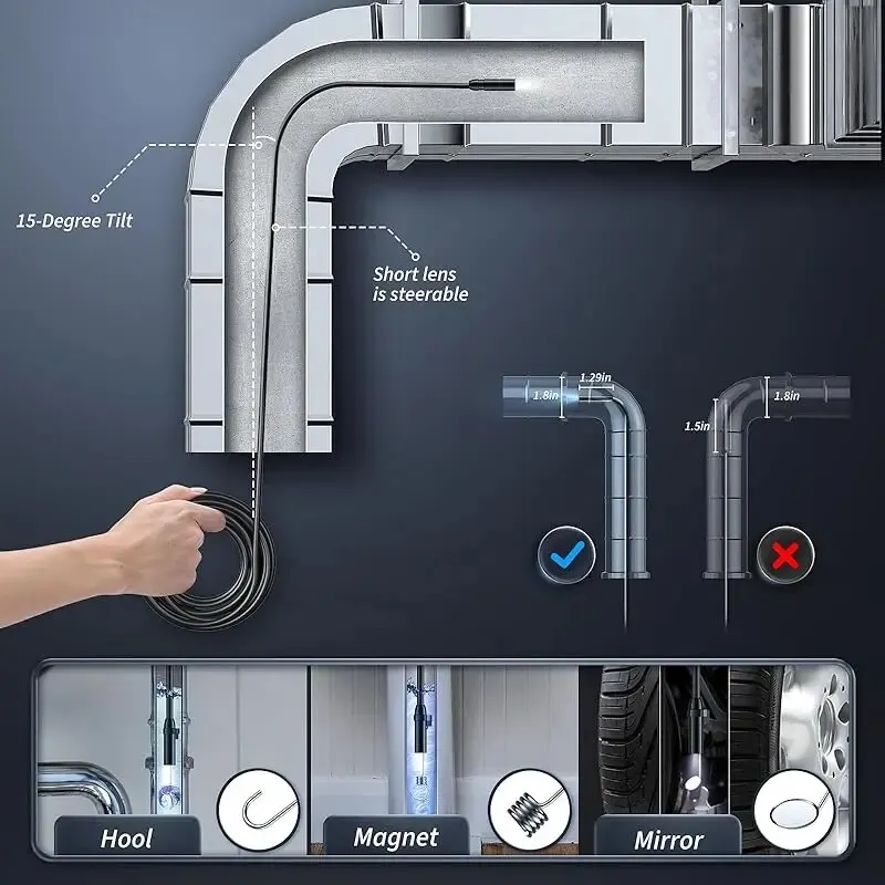 Dual&Single Lens Endoscope Camera with 1080P 8mm 4.3