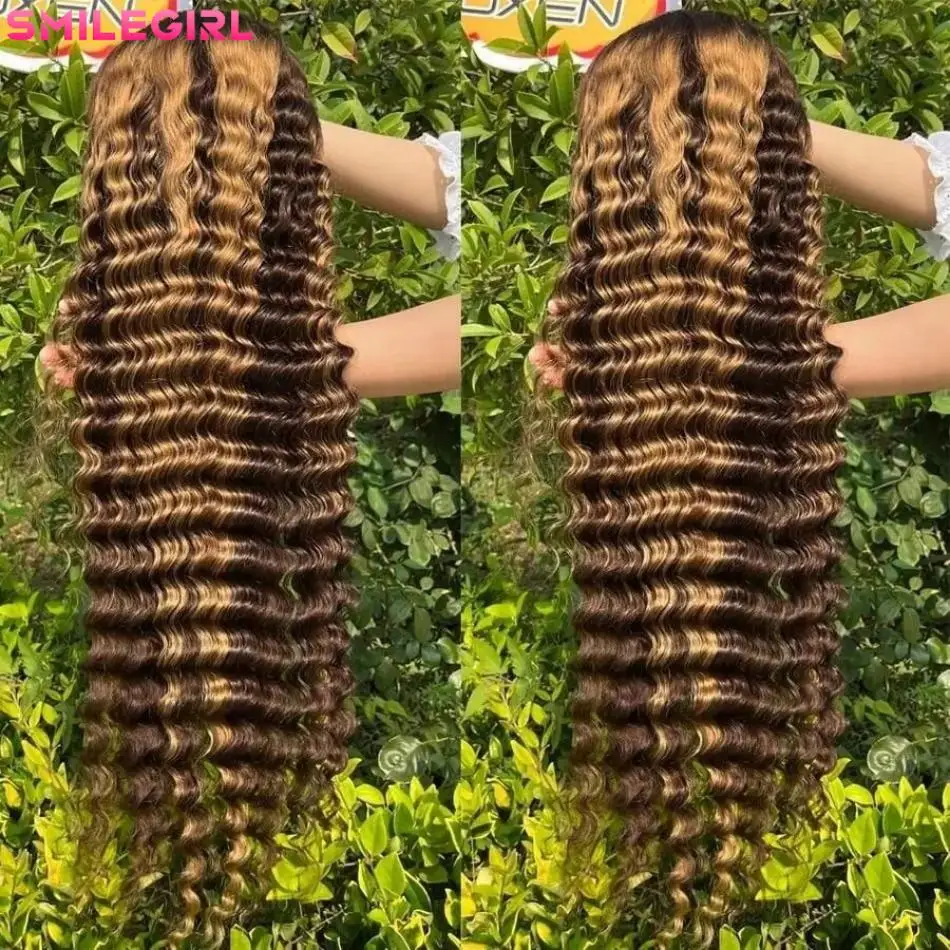 Highlight Ombre Lace Front Wig Human Hair 13X6 Water Wave 4/27 Honey Blonde Wig Human Hair Wet And Wavy Hd Transparent Lace Frontal Wigs For Women Pre Plucked 32 Inch ﻿