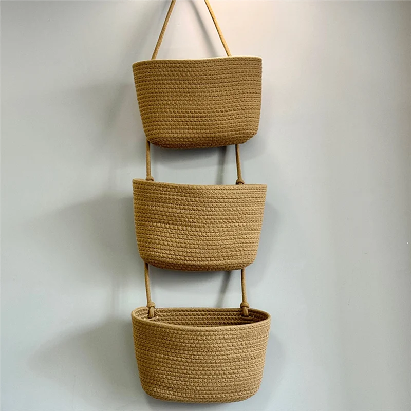 ABZV-Wall-Mounted Woven Basket Household Storage Basket, Three-Layer Hanging Design For Home Use, Eco-Friendly Material