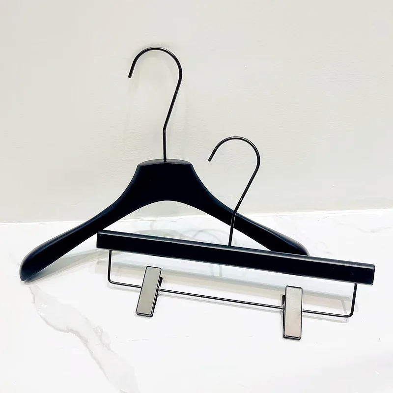 

Black store special women's clothing children's clothing solid wood non-slip hanger, wooden clothing hanging support pants clip