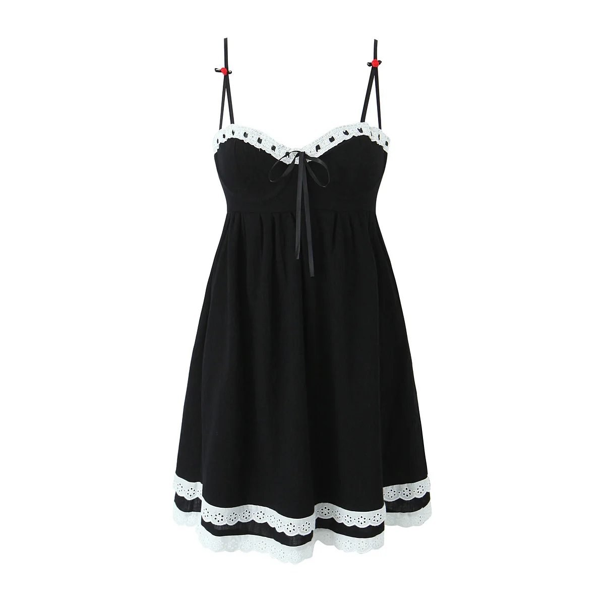 Sexy Black Spliced Embroidery Lace Rope Bow Bra Corset style Mini Dress Women Backless Party Skater Short Sling Robe Holiday