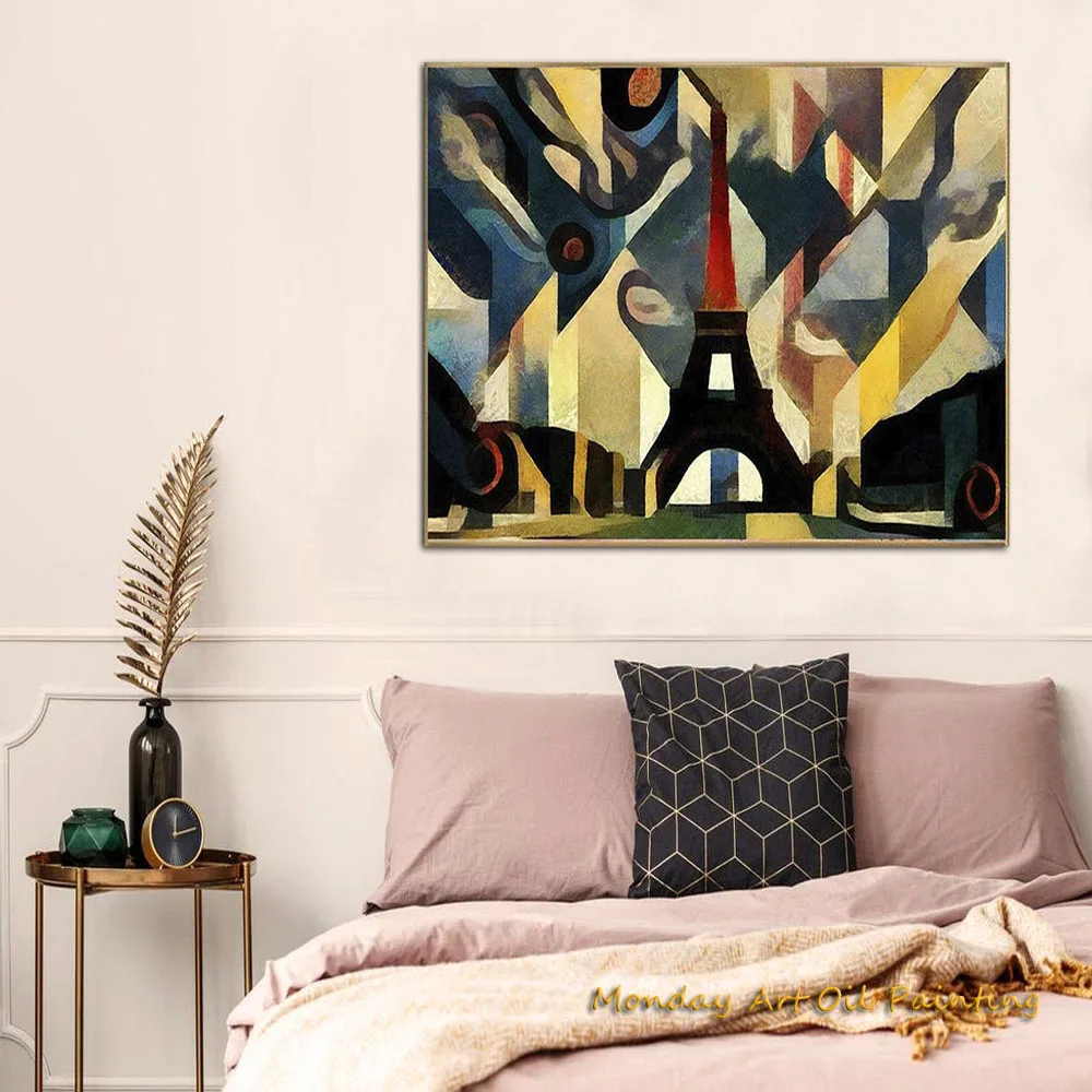 Hand Abstract Eiffel Tower Geometric Forms Painting Interpretation Creative Parisian Landmark Urban Scene Art Modernist Approach