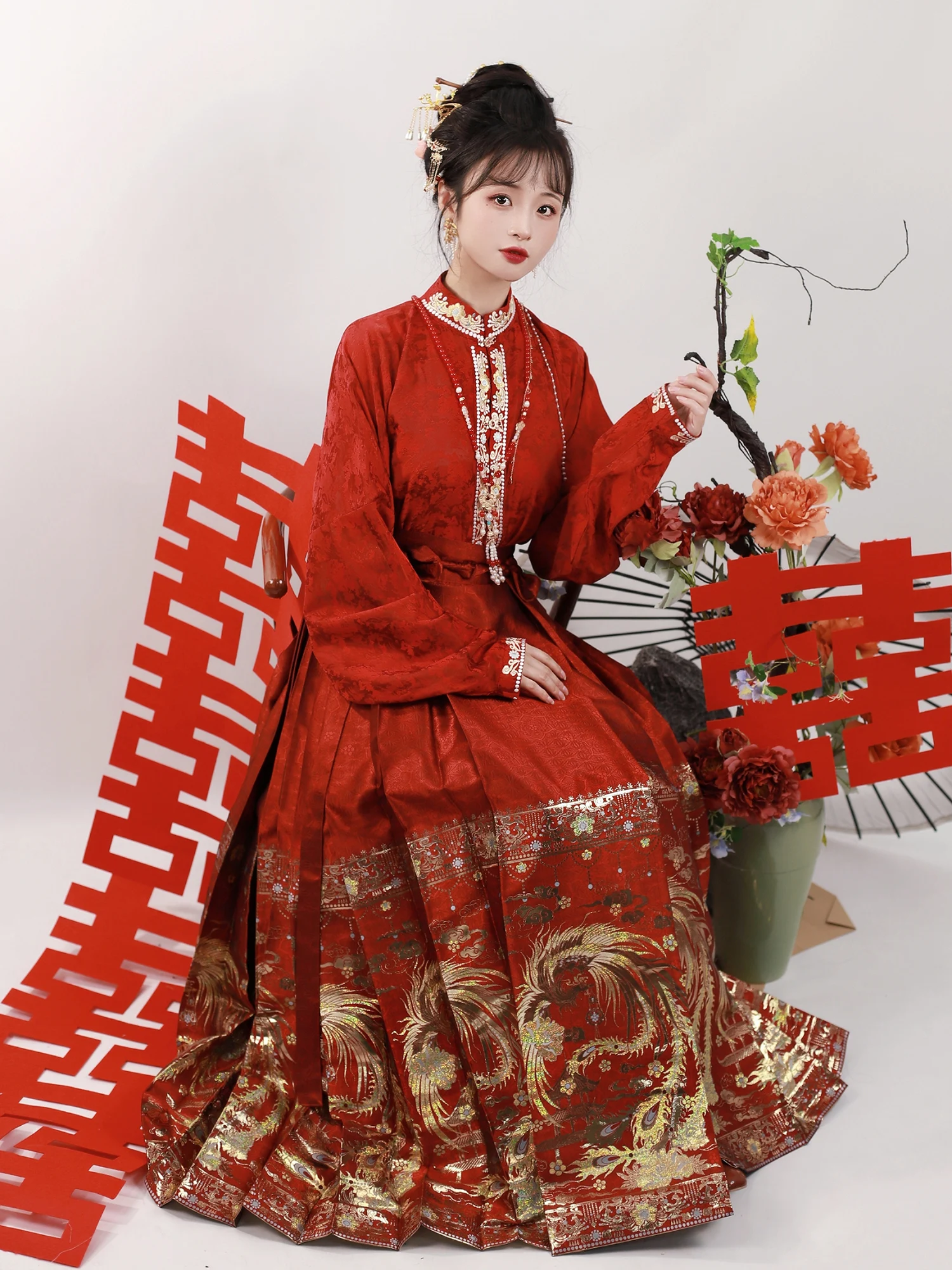 Lan Fenghua [Fengyu] Original Design Hanfu Ming Weaving Gold Horse Dress Set New Chinese Wedding Dress Toasting Dress