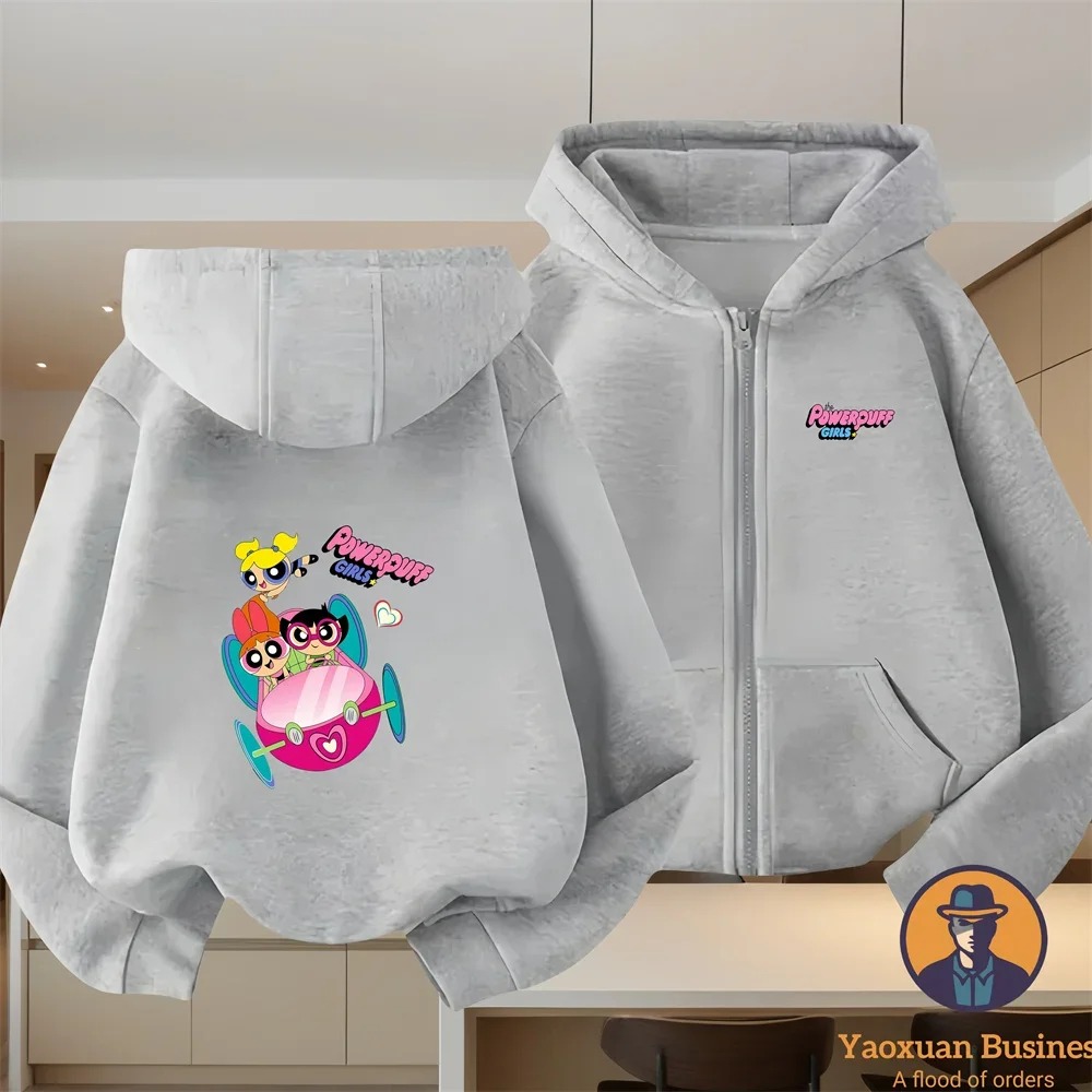 

Толстовки с героями мультфильмов The Powerpuff для девочек, весенне-осенние женские толстовки большого размера и детские пальто на молнии