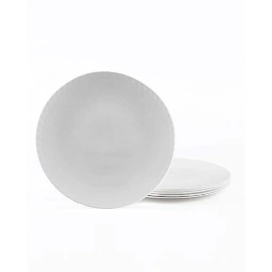 

7.5 inch Salad Appetizer Plate Set of 6 Opal Glass Light and Durable Geometric Faceted Small White Plates for Dessert Kitchen D