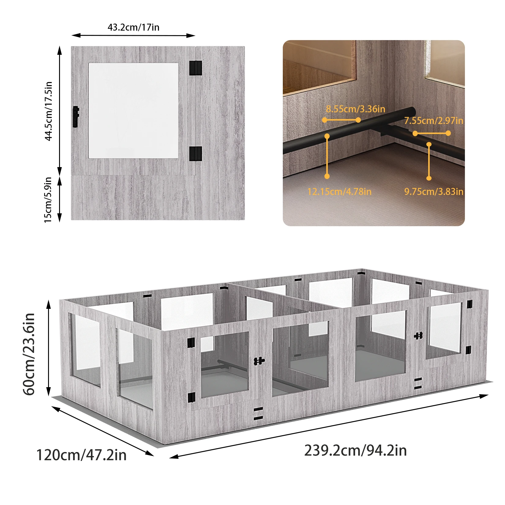 Imagem -04 - Pet Exercício Playpen com Almofada Impermeável Casa de Cachorro Whelping Pen Box Indoor Box Clear Tempered Glass Painéis 14 Painéis