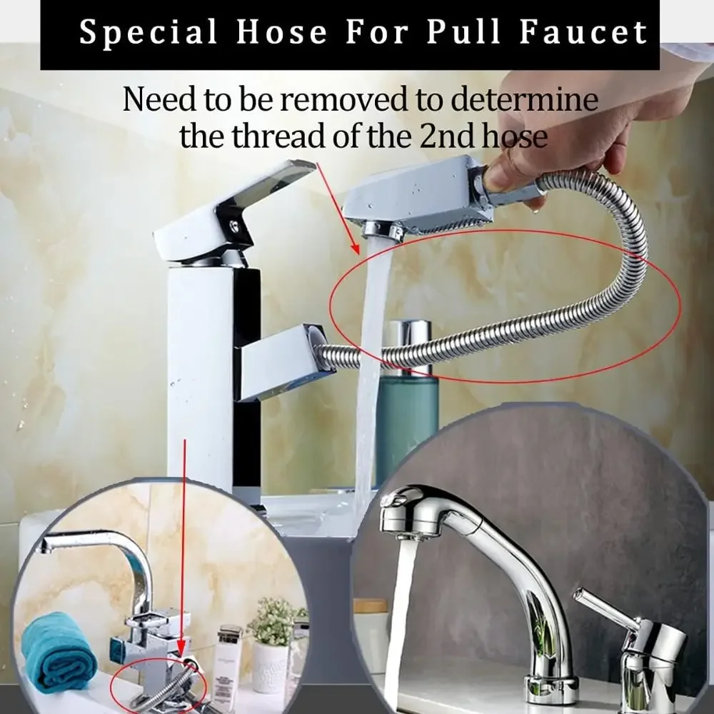 Manguera de ducha extraíble de 150cm, grifo telescópico para lavabo, manguera de repuesto para cocina, rociador de fregadero de acero inoxidable, líneas de suministro para Baño