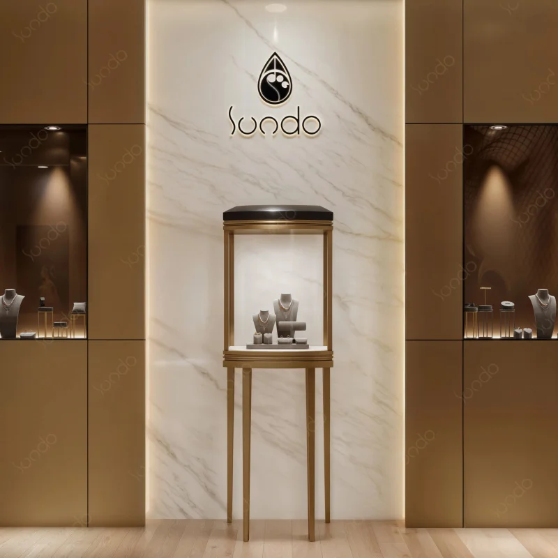 custom.New Product Four Corner Tall Cabinet Jewellery Set Display Cabinet Led Jewelry Store showcase