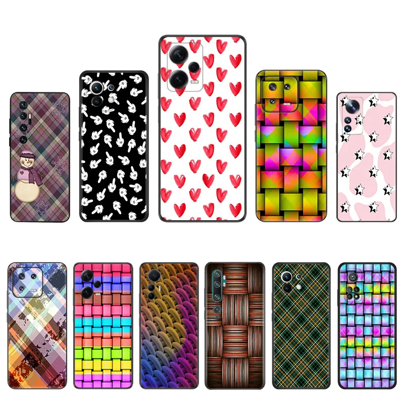 Matte Phone Case for Redmi Note13 Pro 5G 4G Note 12 12c 13c Xiaomi 12X 12T 13 Lite Cartoon Lattice Grid Puzzle Black Soft Cover