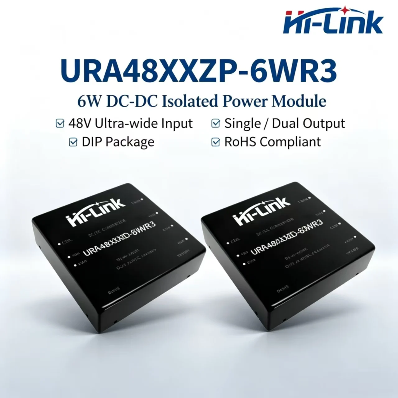 Hi-Link URA48XXLMD-30WR3 30W DC-DC Isolated Power Module 48V Ultra Wide Input Single Dual Output DIP Regulated Converter RoHS