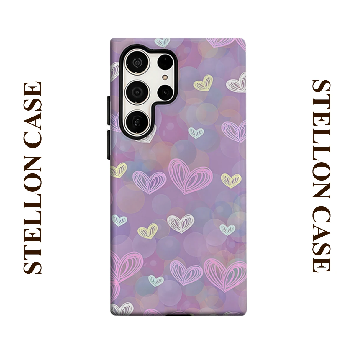 Line Heart Bokeh Glossy Double Layer Shockproof Phone Case For Samsung Galaxy S25 Ultra S24 Plus S23  Ultra Hard Back Cover
