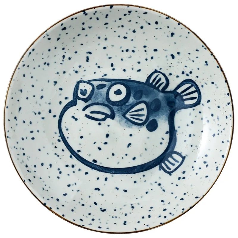 

Japanese ceramic tableware set plate retro creative underglaze color seafood deep vegetable plate household plate
