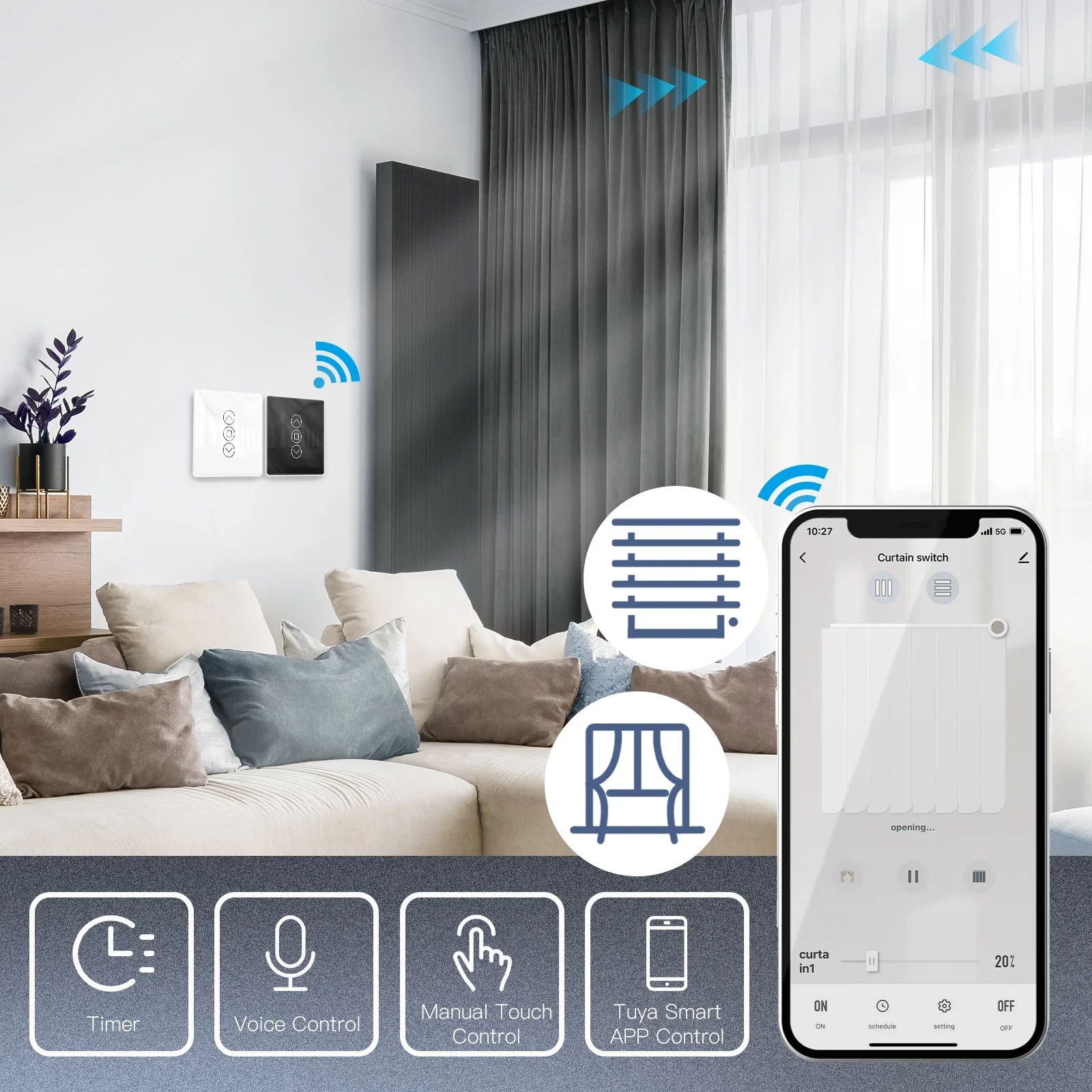 WiFi Smart 2,5 D Arc Glas Touch Panel Vorhang Schalter für Rollos Fensterläden APP Fernbedienung Arbeit Mit Alexa Google hause