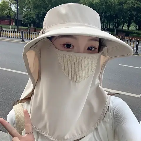 2025 여름 와이드 챙 UPF 50+ 페이스 커버가 있는 태양 모자 - 풀 커버리지 UV 보호 버킷 모자 - 야외 해변 여행