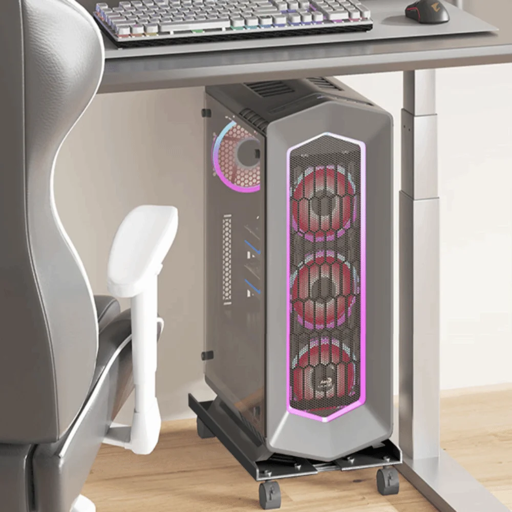Adjustable Carbon Steel PC Stand 7.87-10.43in 4 Caster Wheels Computer Tower Stand Mobile CPU Stand For Students