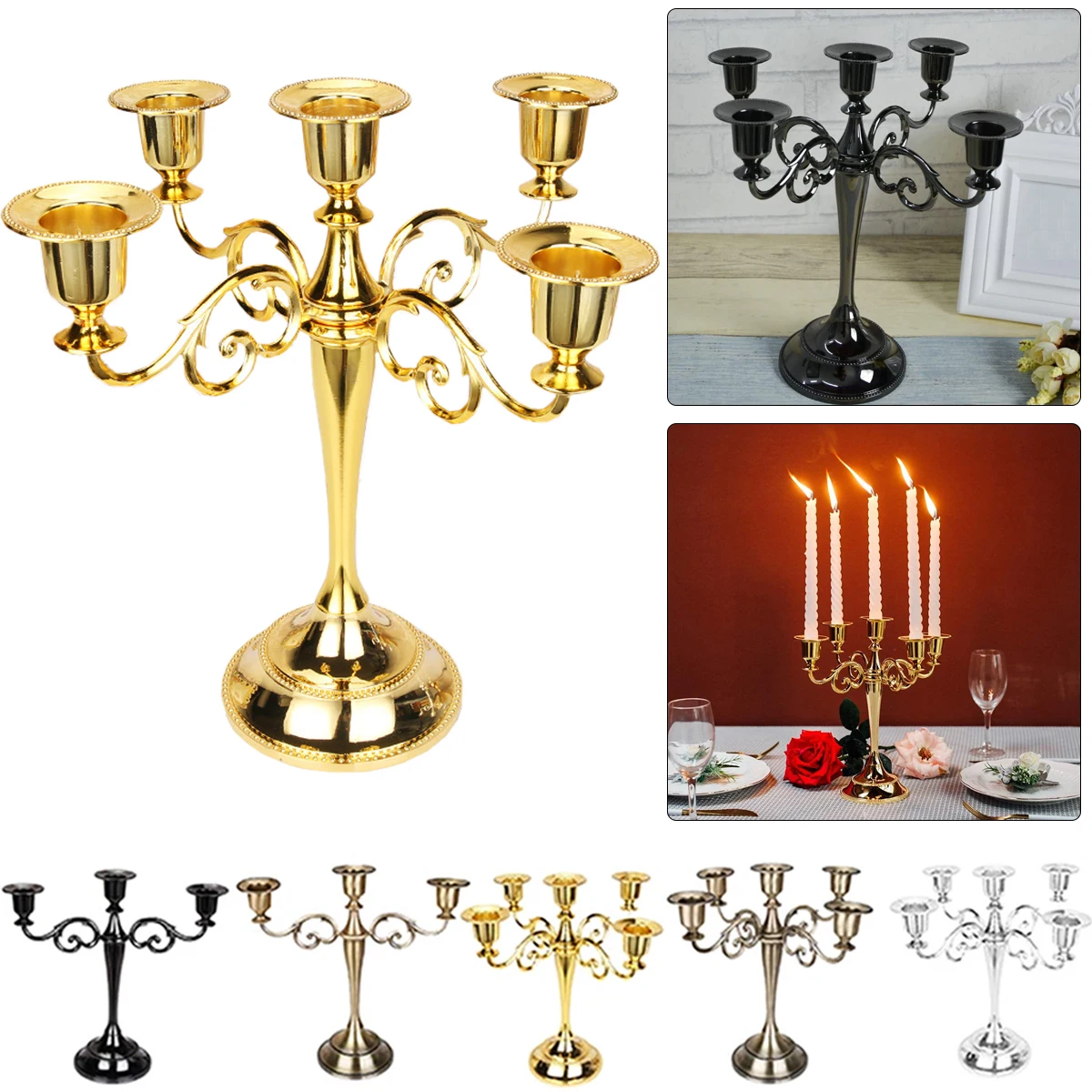

3/5 Arms Metal Candelabra Candlestick Stand Vintage Golden Candle Holder for 2025 Christmas Wedding Event Party Table Decoration