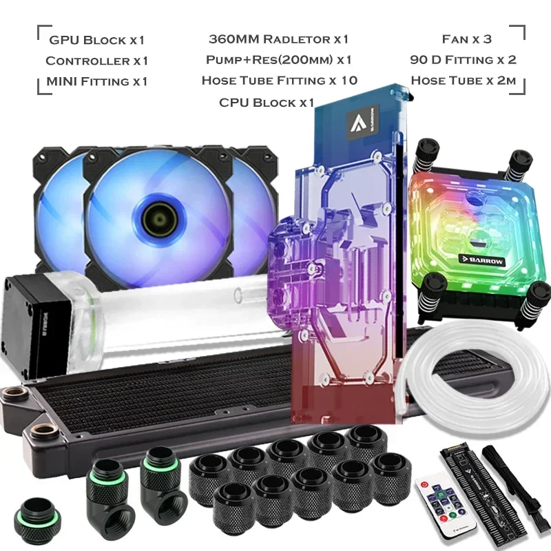 Barrow Computer Split Water Cooling Kit RGB, CPU + GPU Hose Set For INTEL/ AMD RYZEN 3/5/7/9 + NVIDIA RTX 3080/3090, Soft Tube