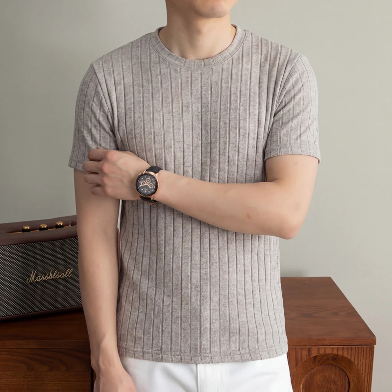 Business Casual Geripptes T-Shirt für Herren Kurzarm Weicher Stoff Bequeme Passform für Büroarbeit und formelle Freizeitveranstaltungen – Detail 18