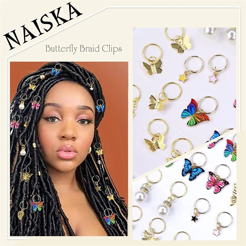 

20PCS Set Butterfly Hair Braid Beads Dreadlock Beads Ring Braiding Hair Sparkly Bohemian Braid Hair Styling Tool Accessories