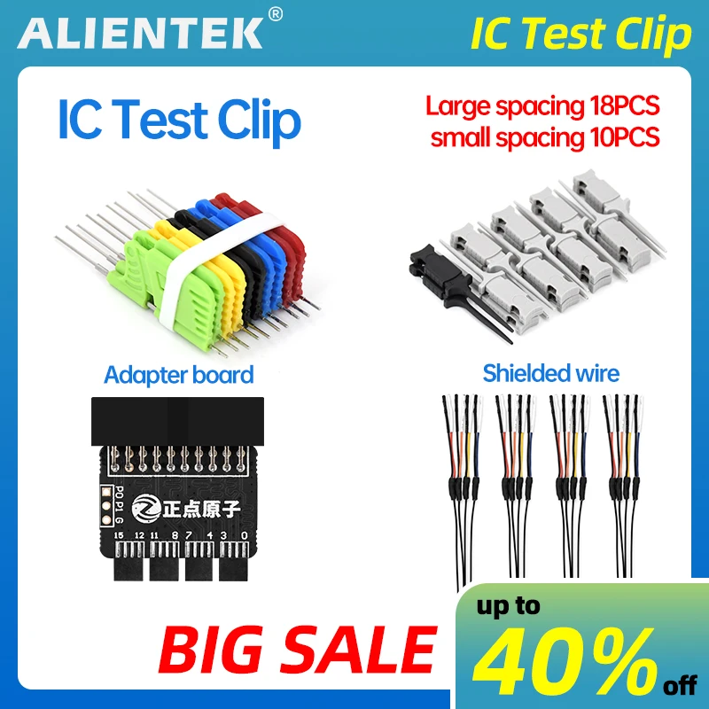 ALIENTEK 10Pcs Universal Chip Micro IC Clamp For Logic Analyzer Test Clip Pin Socket Adpter Programmer Shielded Wire Adapter Boa