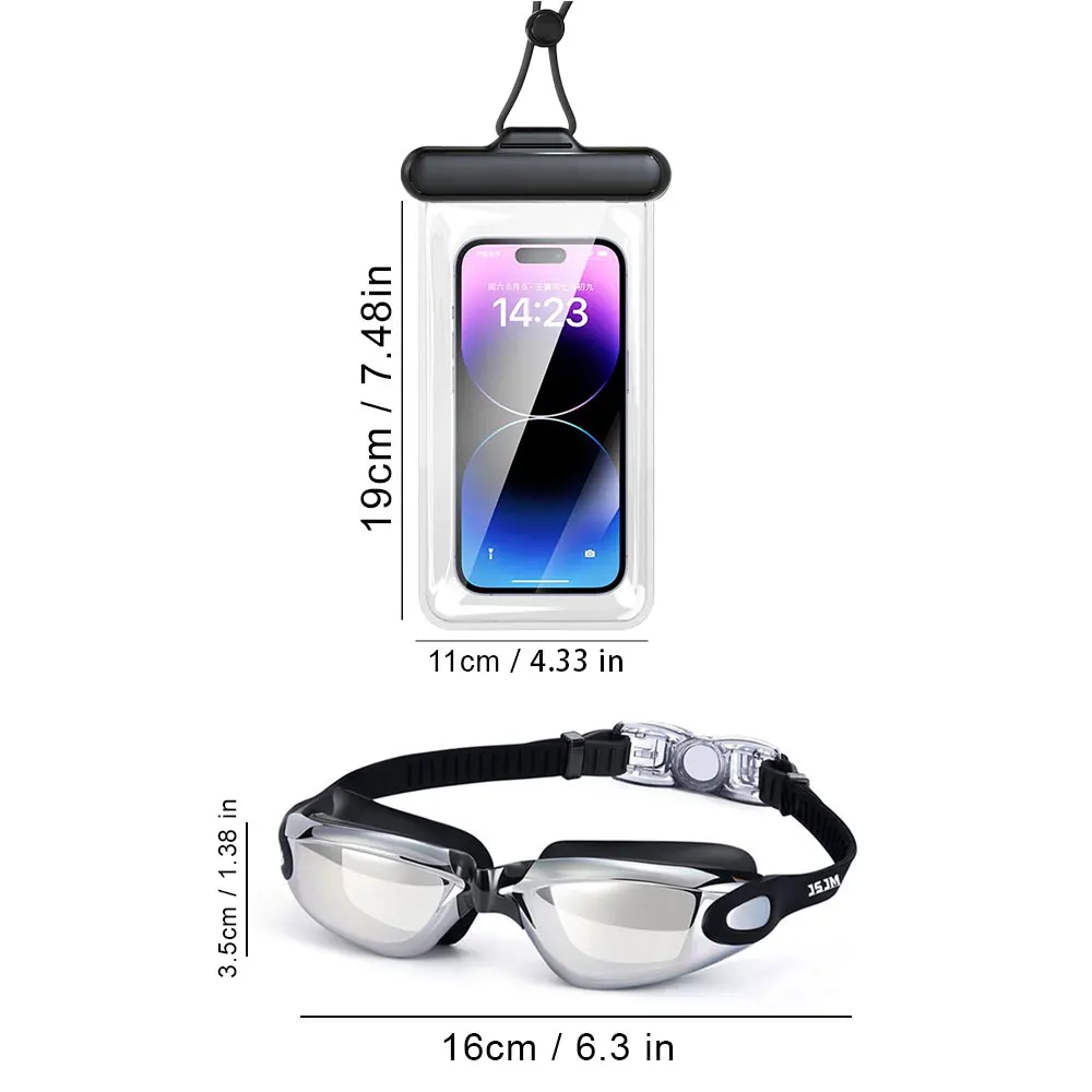 Professionelle Antibeschlag-Schwimmbrille für Männer/Frauen – UV-Schutz, HD-Schwimmbrille, Brillen + wasserdichte Handytasche, Geschenke für Erwachsene – Detail 1