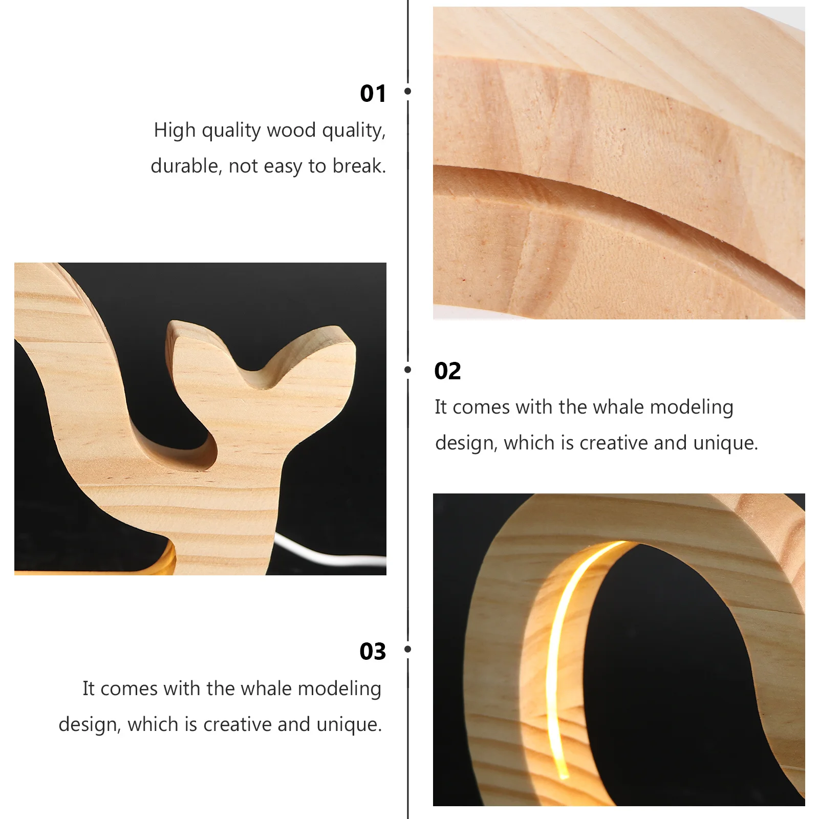 

1Pcs Creative Whale Night Lamp Rechargeable Room Bedside Lamp Wooden Decorative Night Light Long Lasting Decorative Light