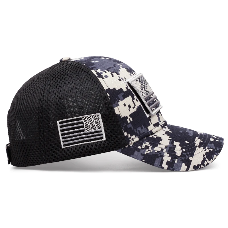 Berretti da Baseball mimetici con bandiera americana per uomo cappello a rete da uomo cappelli Snapback moda Patch rimovibili per donna berretto da