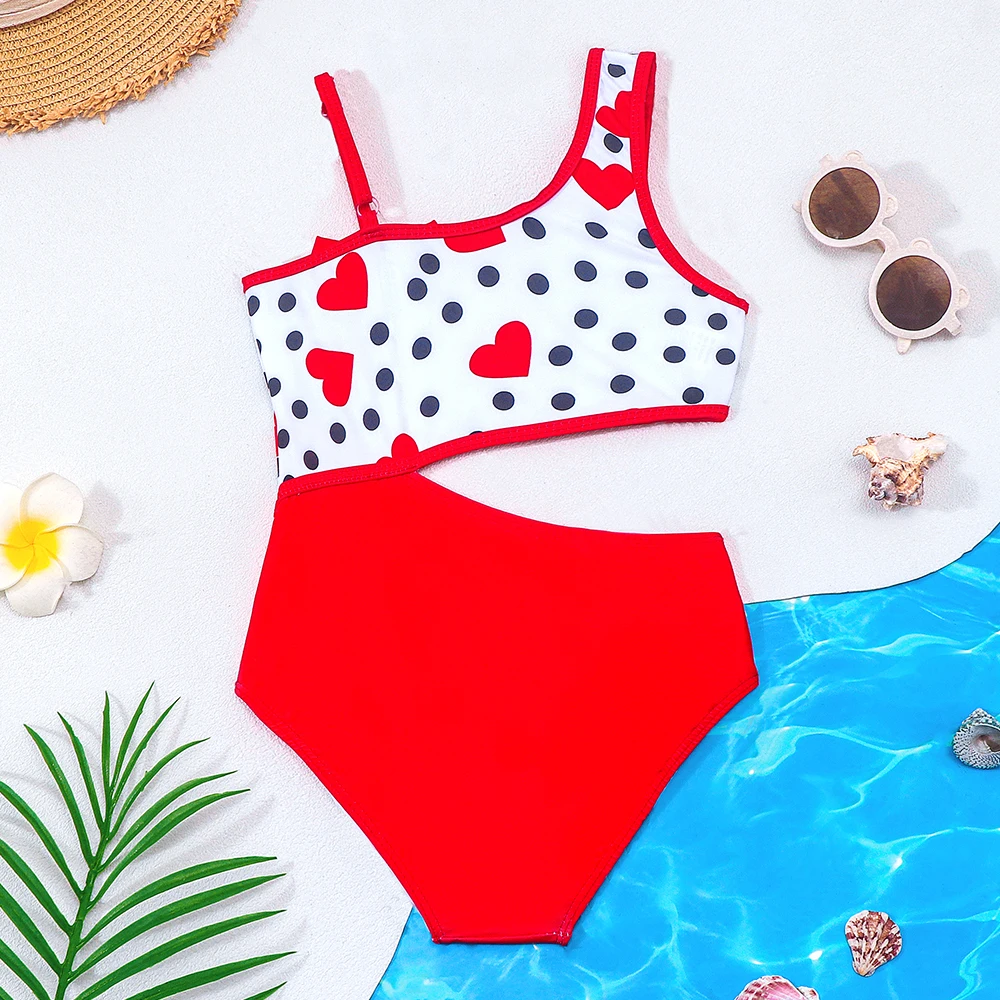 Swimming Costumes for Girls Side Cutout Swimsuit Hawaiian Bathing Suit Kids One Piece Quick Dry Beachwear