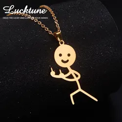 Lucktune Funny Doodle Stickman uśmiechnięta twarz naszyjnik ze stali nierdzewnej Hip Hop środkowy palec naszyjnik dla kobiet biżuteria na prezent