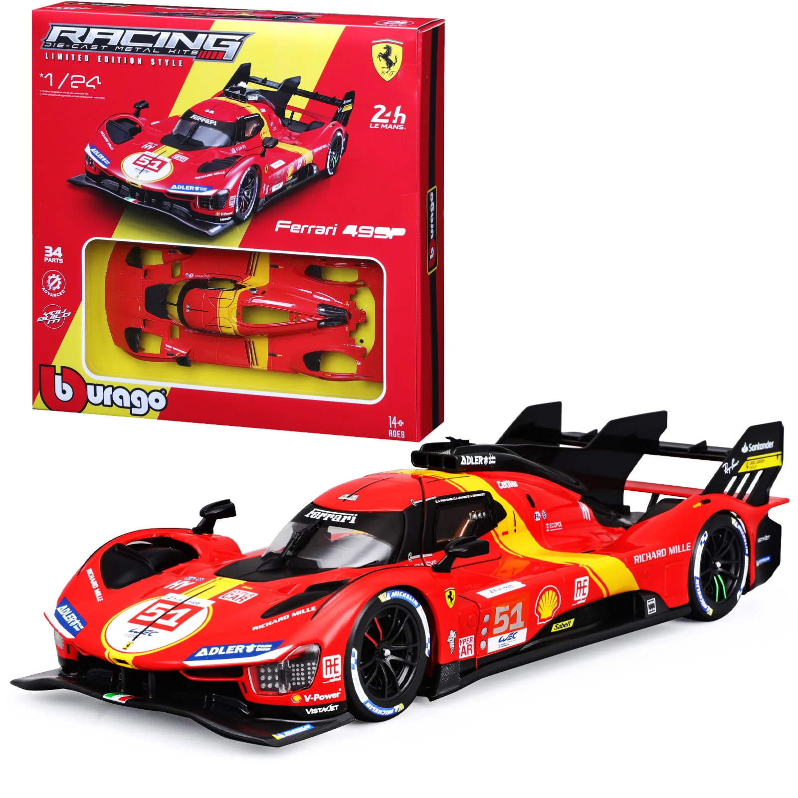 Bburago 1:24 Ferrari 499P LMH Assembly Line 2023 24H Le Mans Champion Racing Sports Die Cast Vehicles Model Kit