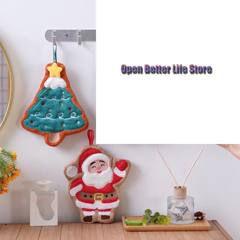 

Coral Fleece Christmas Santa Claus Hand Towels Water Absorption Quick-drying Hand Towel Christmas Tree Bell Kitchen Bathroom