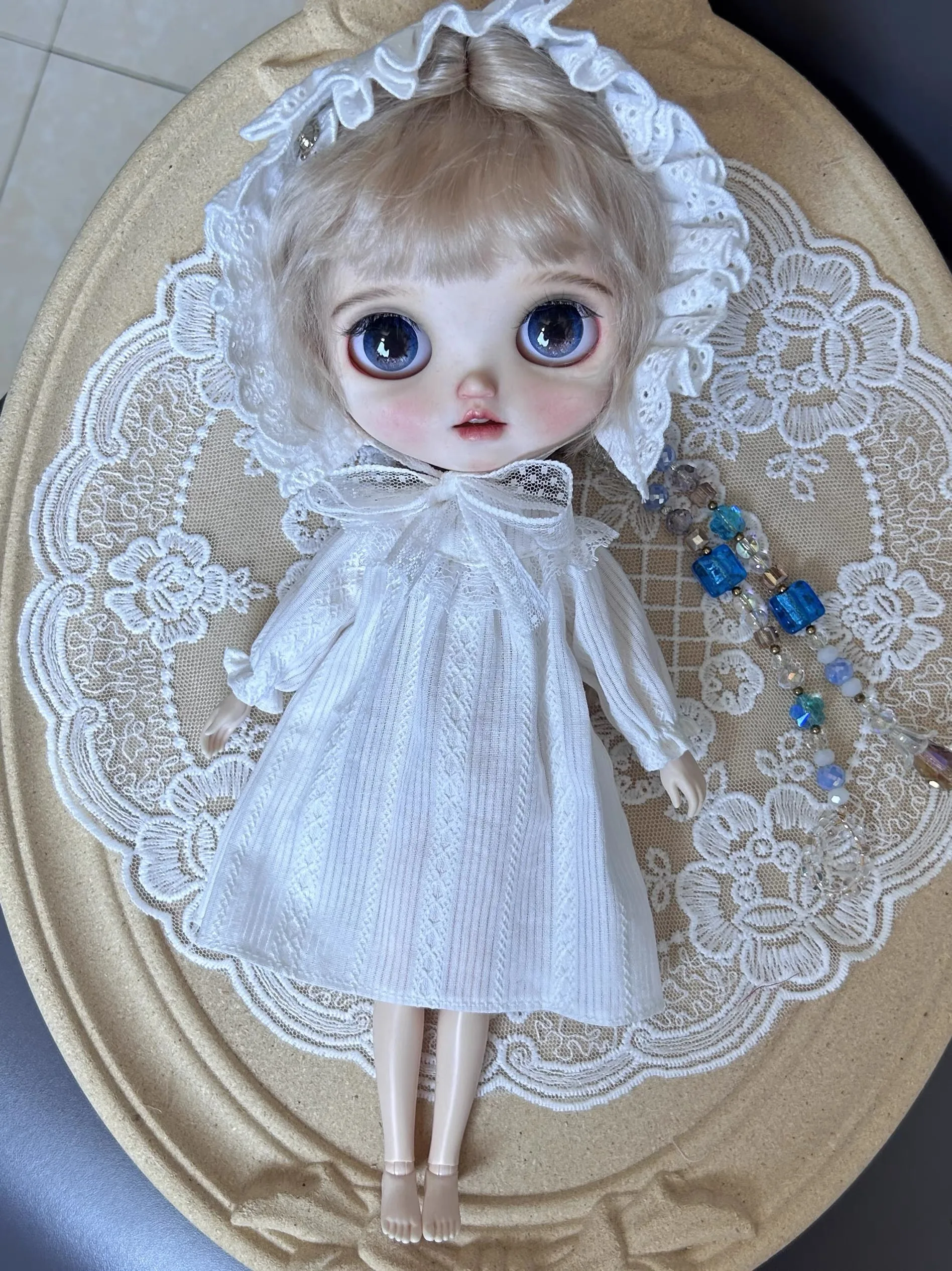 

ICY DBS Blyth Doll Clothe Accessories New Long Sleeve Sweet Nightgown + Cute Sleeping Hat For 19 Joints OB24 Azone Doll Dress Up