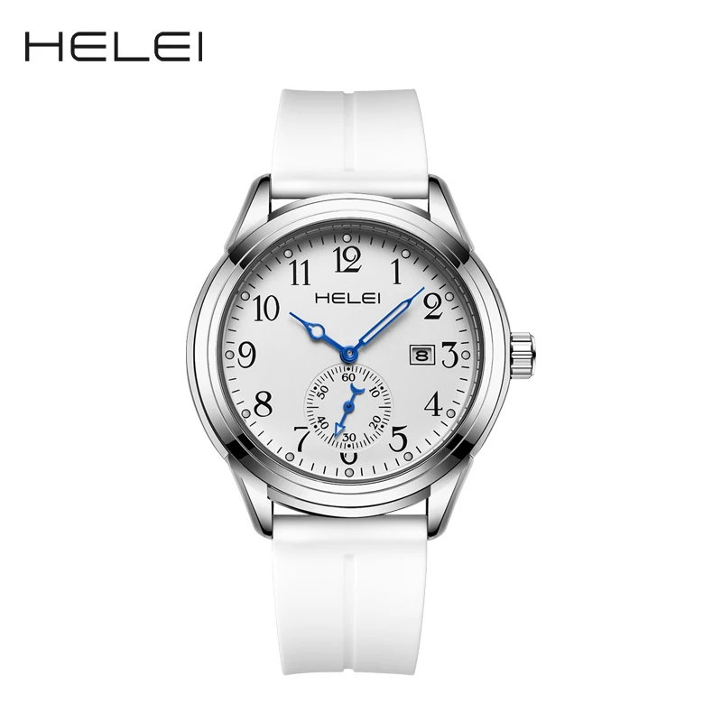 HELEI Fashion new sports casual quartz watch date silicone luminous strap men\'s wristwatch