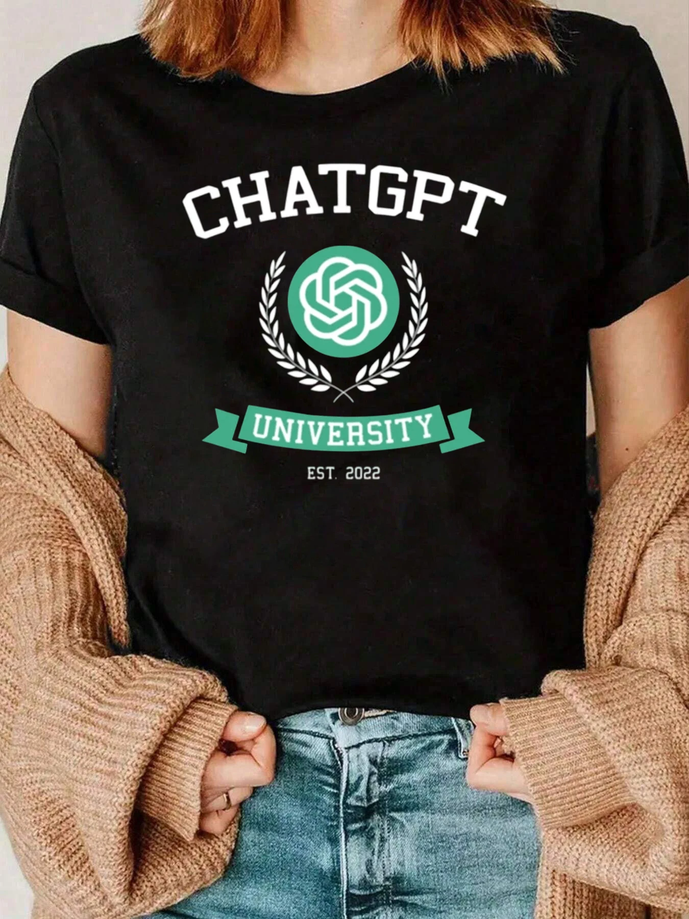 

Chatgpt University Logo Print T Shirt Casual Wear For Women 220g