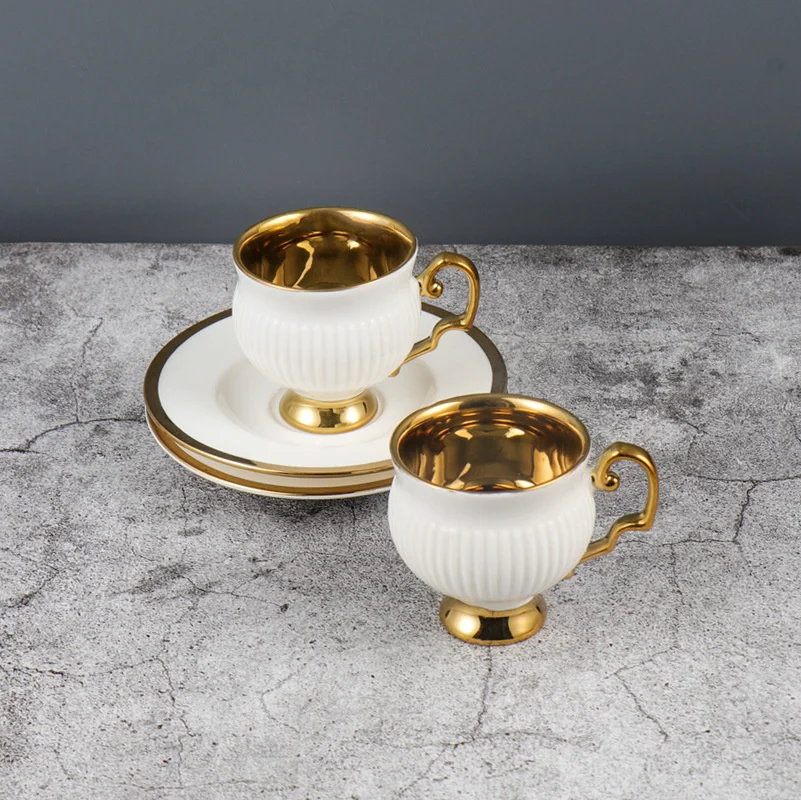 2pcs/set Turkish Coffee Cups Set Of 2 Ceramics Cup Of Coffee Creative Gifts Relief Teacup And Saucer Set Retro 90ml Gobelet