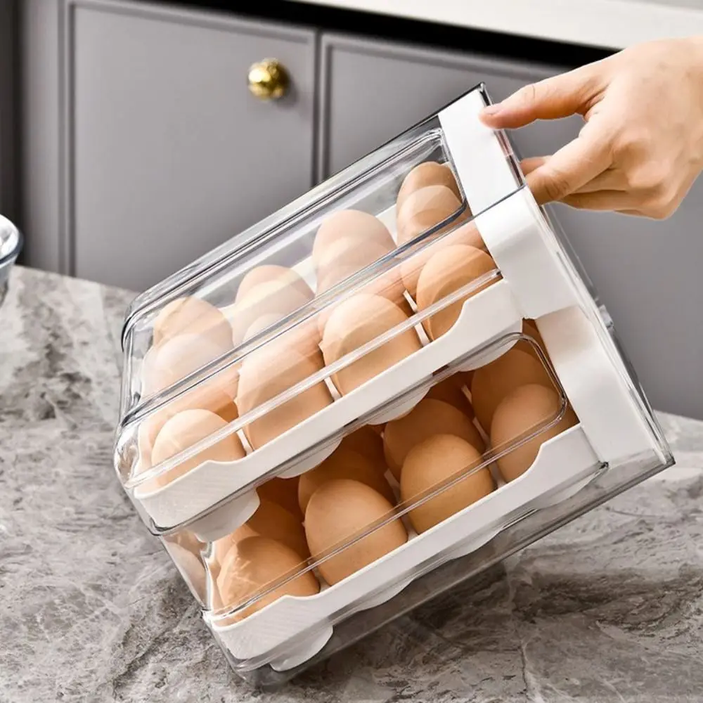 New Large Capacity Egg Tray Household Two Tier Egg Storage Rack Kitchen Dedicated Space Saving Refrigerator Egg Storage Box