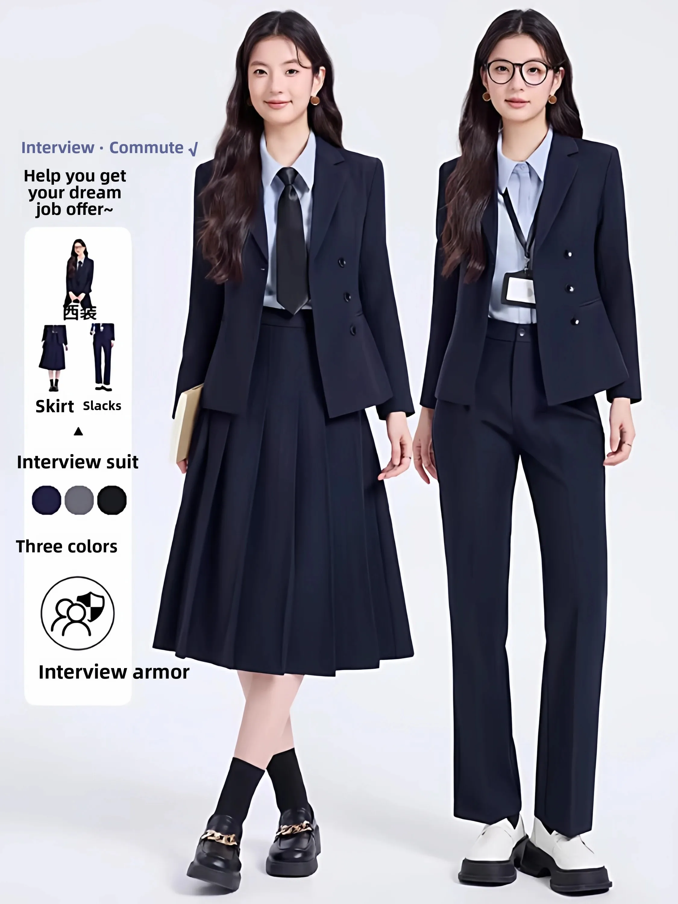 Professional Women's Suit Set Career Interview Outfit Summer Fashion Ladies'  Coat Slim Fit Commute Style Polyester Fiber