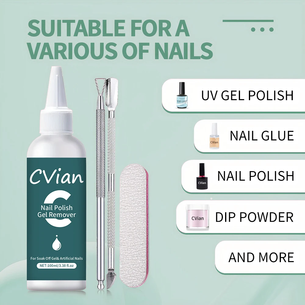 Gel Nail Polish Remover Kit, 100ml/3.3oz Soak-Off Gel Nail Polish Remover - Effectively and Easily Removes Gel Nail Polish image 2