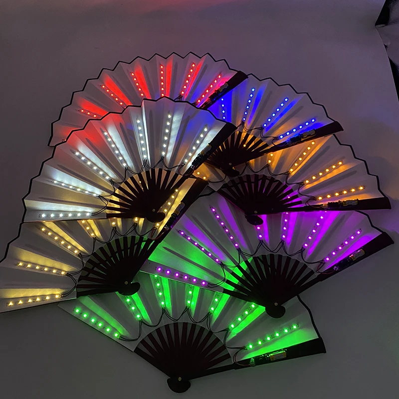 10 inches LED Luminous Folding Fan Dance Party Wedding Stage Performance Show Festival Fans Colorful Led Hand Fan Kung Fu Fan