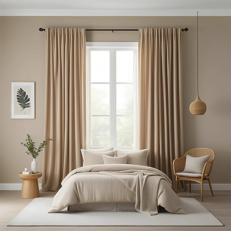 2 Cortinas Opacas de Terciopelo Color Té con Leche, Aislantes Térmicas para Sala de Estar y Dormitorio, Solo Cortinas