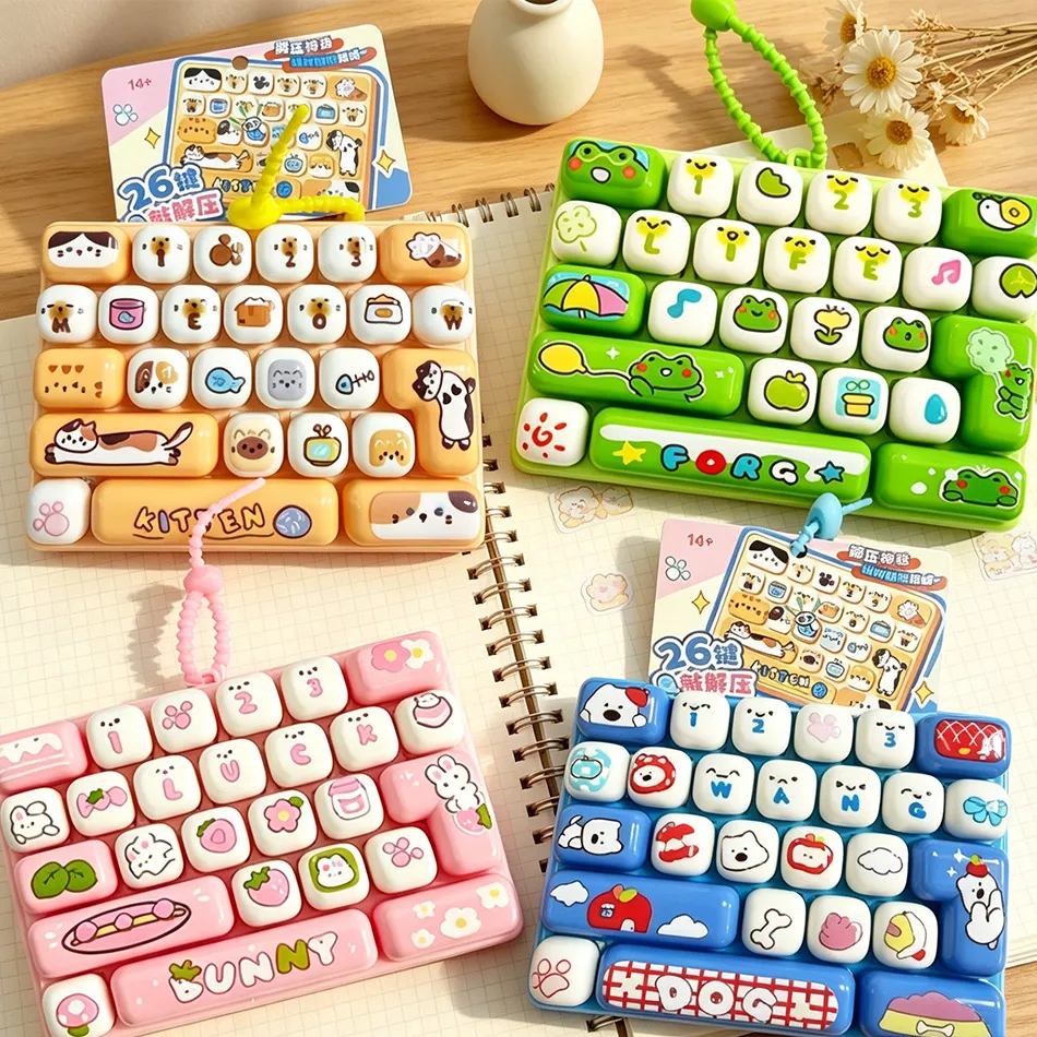 Candy Color Keycap Stress Relief Simulation Keychain 26 Letters Cute Cartoon Keyboard Decompression Button Cartoon Hand Relax