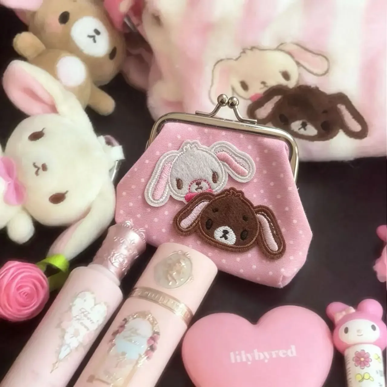 Sanrio Sugar Bunnies Mini Coin Purse Pu Leather Kiss Lock Card Holder Soft Small Key Pouch For Women Daily Small Item Storage view 2