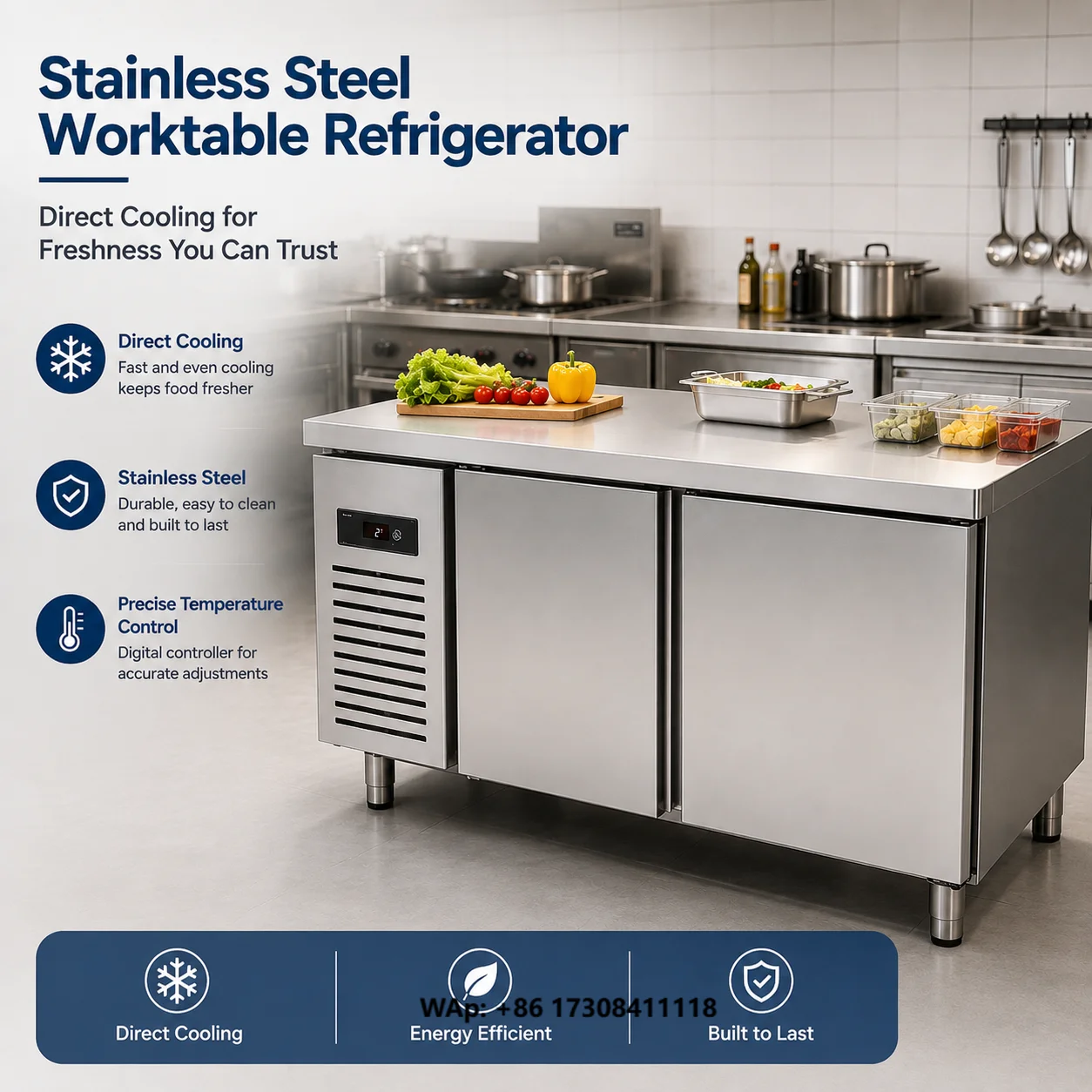Factory Wholesale Stainless Steel Worktable Refrigerator Direct Cooling Under Counter Chiller With Digital Temperature Control