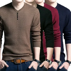 봄 가을 스웨터 풀오버 남성 브이 넥 남성 스웨터 캐주얼 긴 소매 브랜드 남성 슬림 피트 니트 스웨터 풀오버
