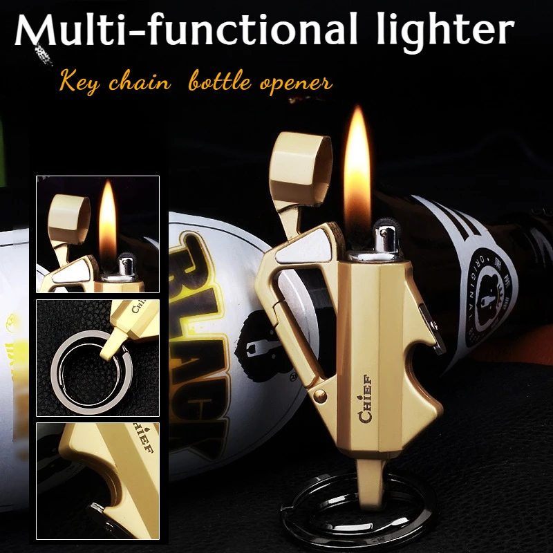 

New Three-in-one Multi-functional High-quality Lighter Creative Outdoor Portable Bottle Opener Pendant Cigarette Accessory Gift