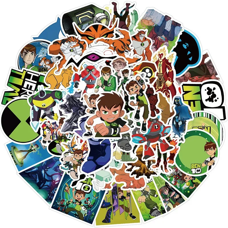 50 Ben 10 Cartoon Stickers Anime Figure Stickers Skateboard Phone Laptop Suitcase Decorative Decals