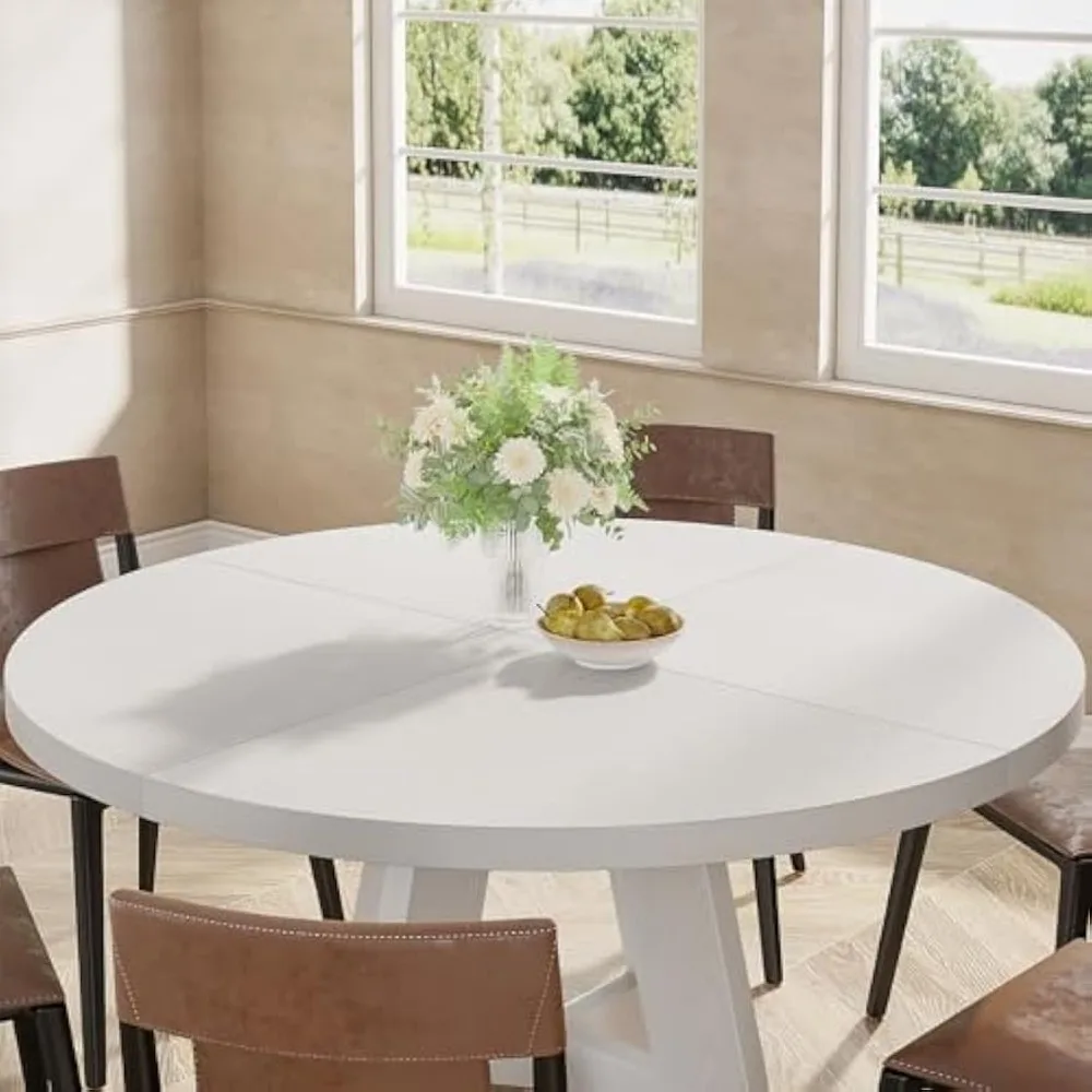Round Wooden Dining Table for 4-6 People, 47 Inch Kitchen Table for Casual Dining